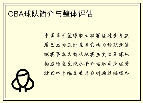 CBA球队简介与整体评估